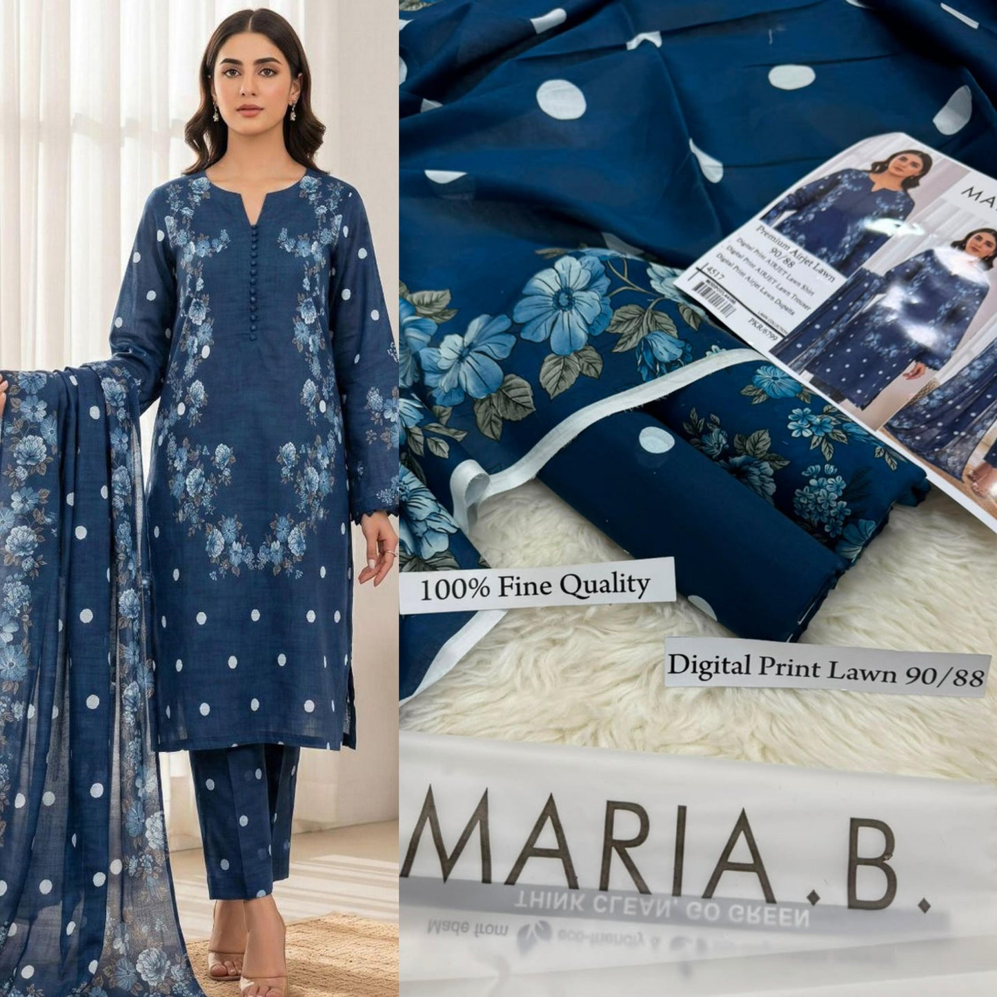 MARIA B PREMIUM DIGITAL PRINT AIRJET LAWN 90/88 VOLUME AIRJET LAWN 90/88 DIGITAL PRINT