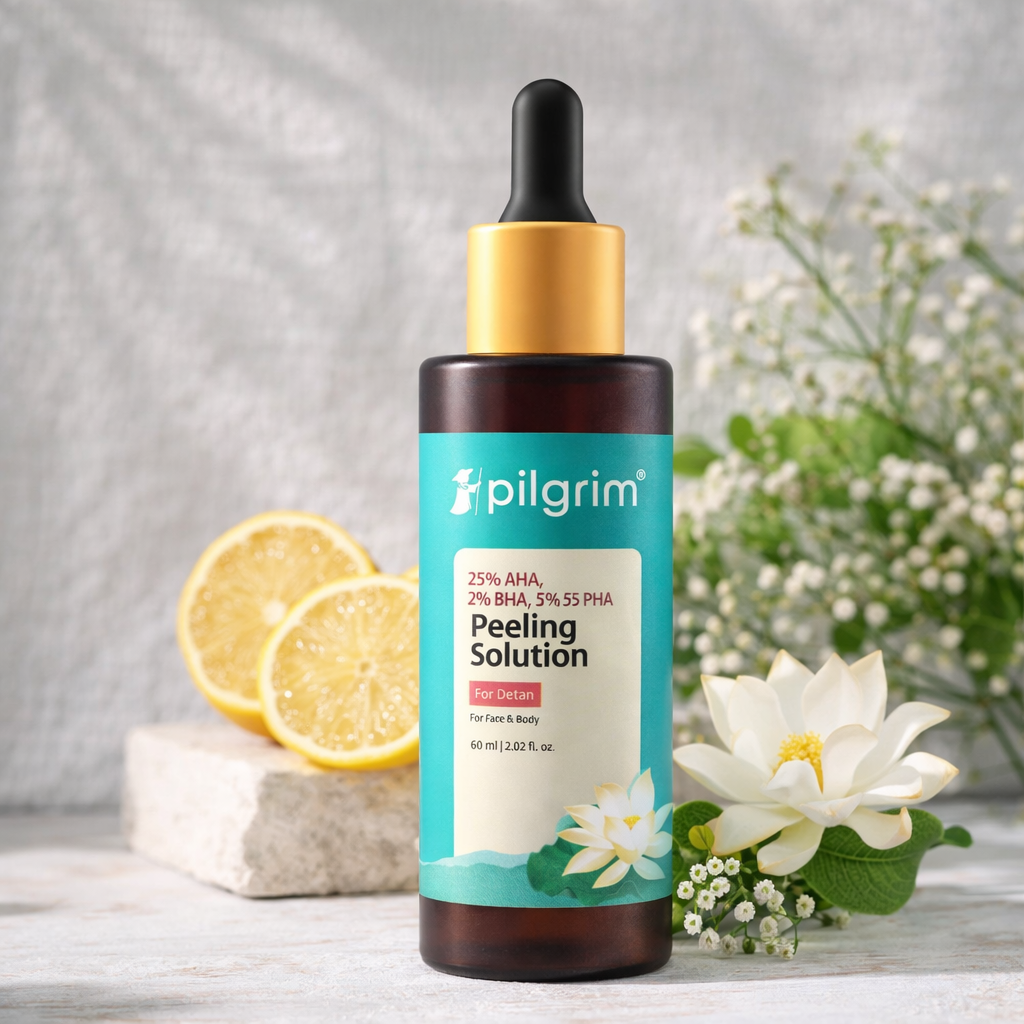 Pilgrim 25% AHA, 2% BHA, 5% PHA Peeling Solution For Detan Exfoliating Serum – 60ml