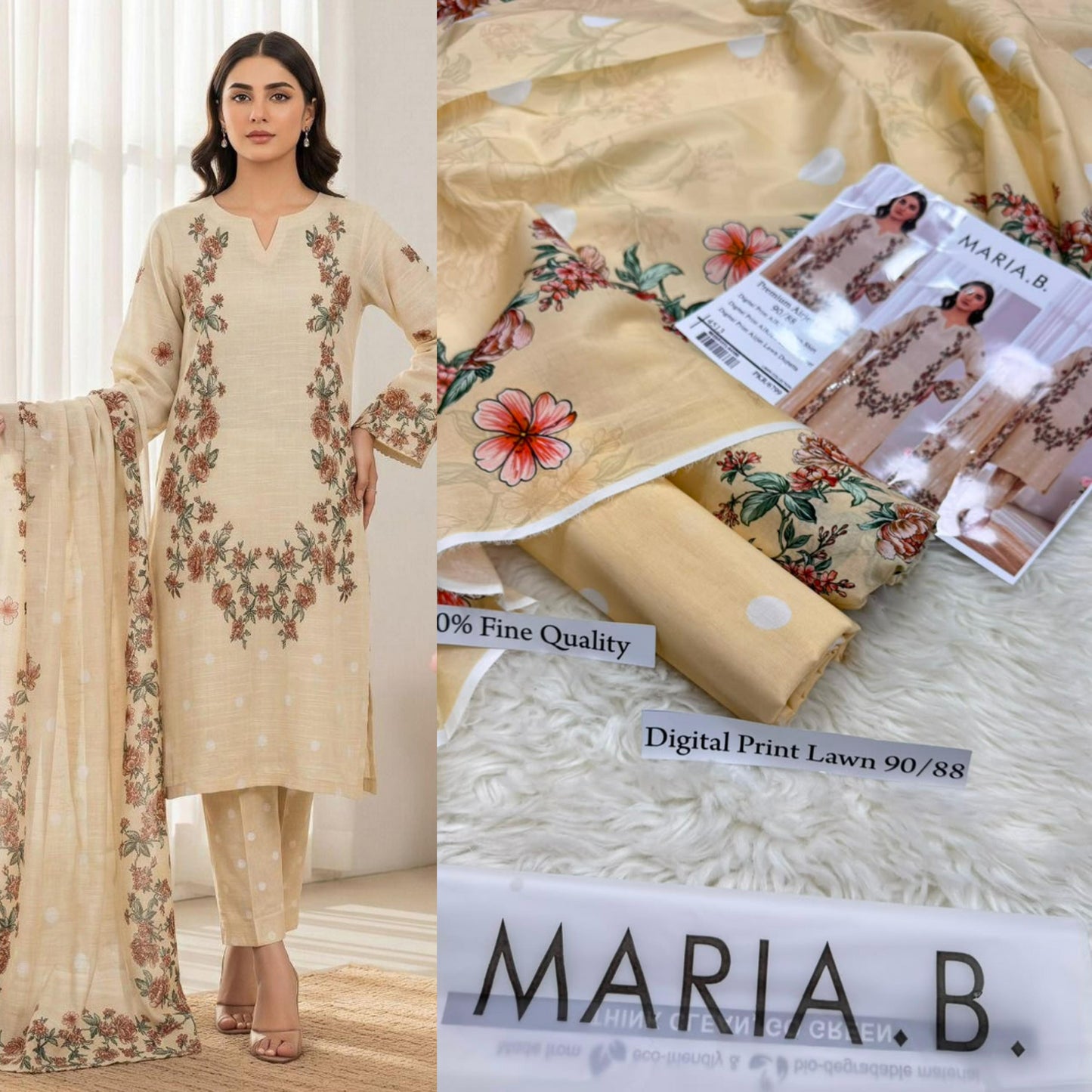 MARIA B PREMIUM DIGITAL PRINT AIRJET LAWN 90/88 VOLUME  AIRJET LAWN 90/88 DIGITAL PRINT