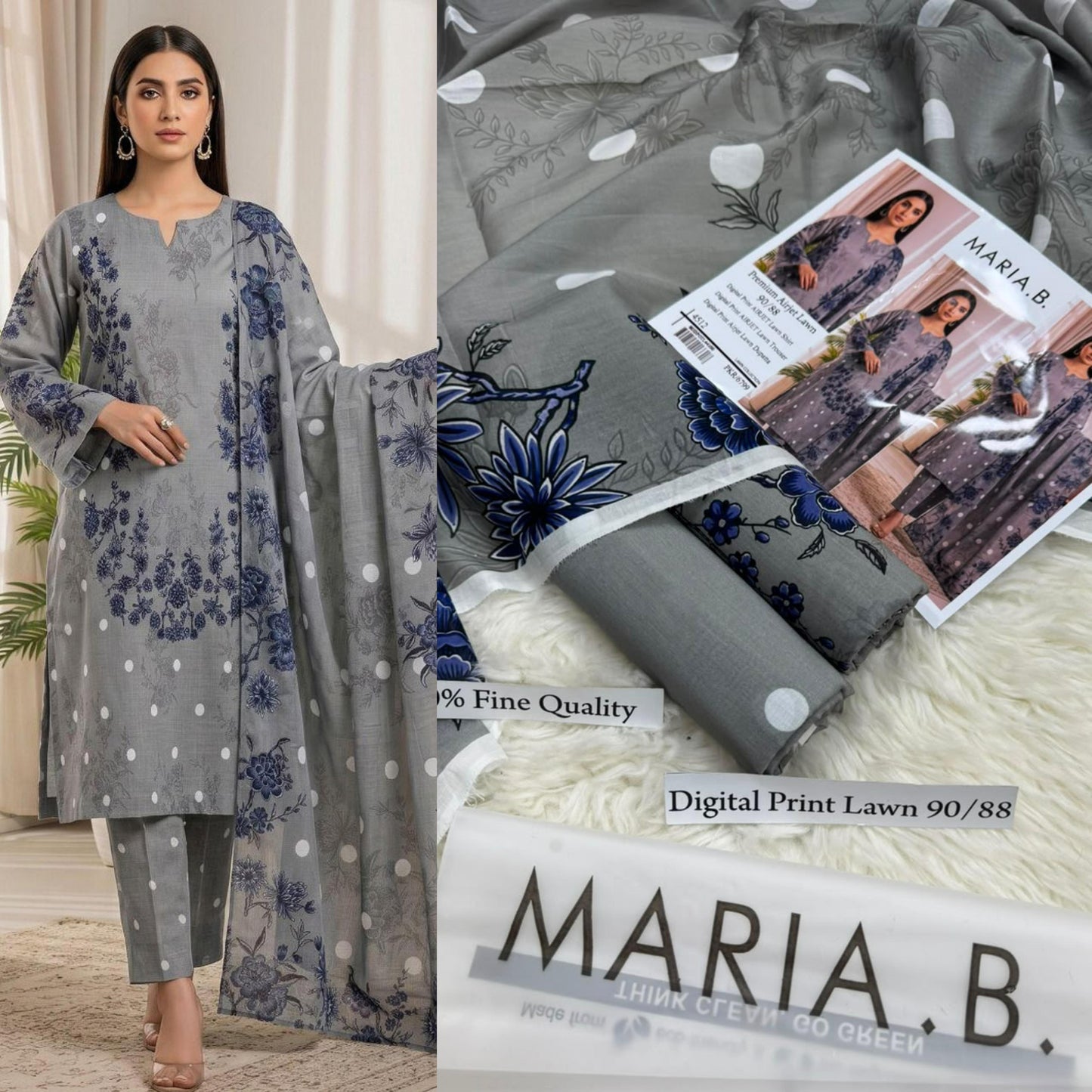 MARIA B PREMIUM DIGITAL PRINT AIRJET LAWN 90/88 VOLUME  AIRJET LAWN 90/88 DIGITAL PRINT