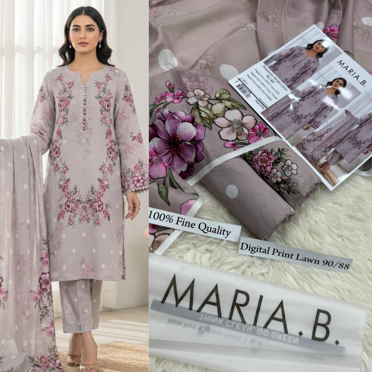 MARIA B PREMIUM DIGITAL PRINT AIRJET LAWN 90/88 VOLUME  AIRJET LAWN 90/88 DIGITAL PRINT