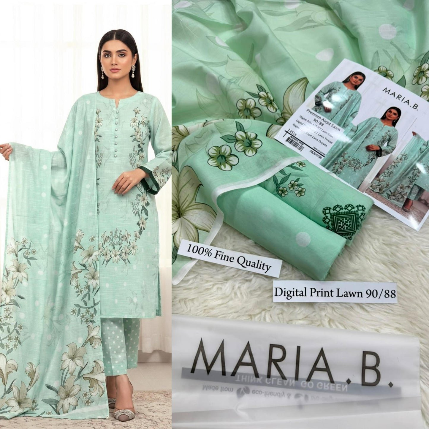 MARIA B PREMIUM DIGITAL PRINT AIRJET LAWN 90/88 VOLUME  AIRJET LAWN 90/88 DIGITAL PRINT